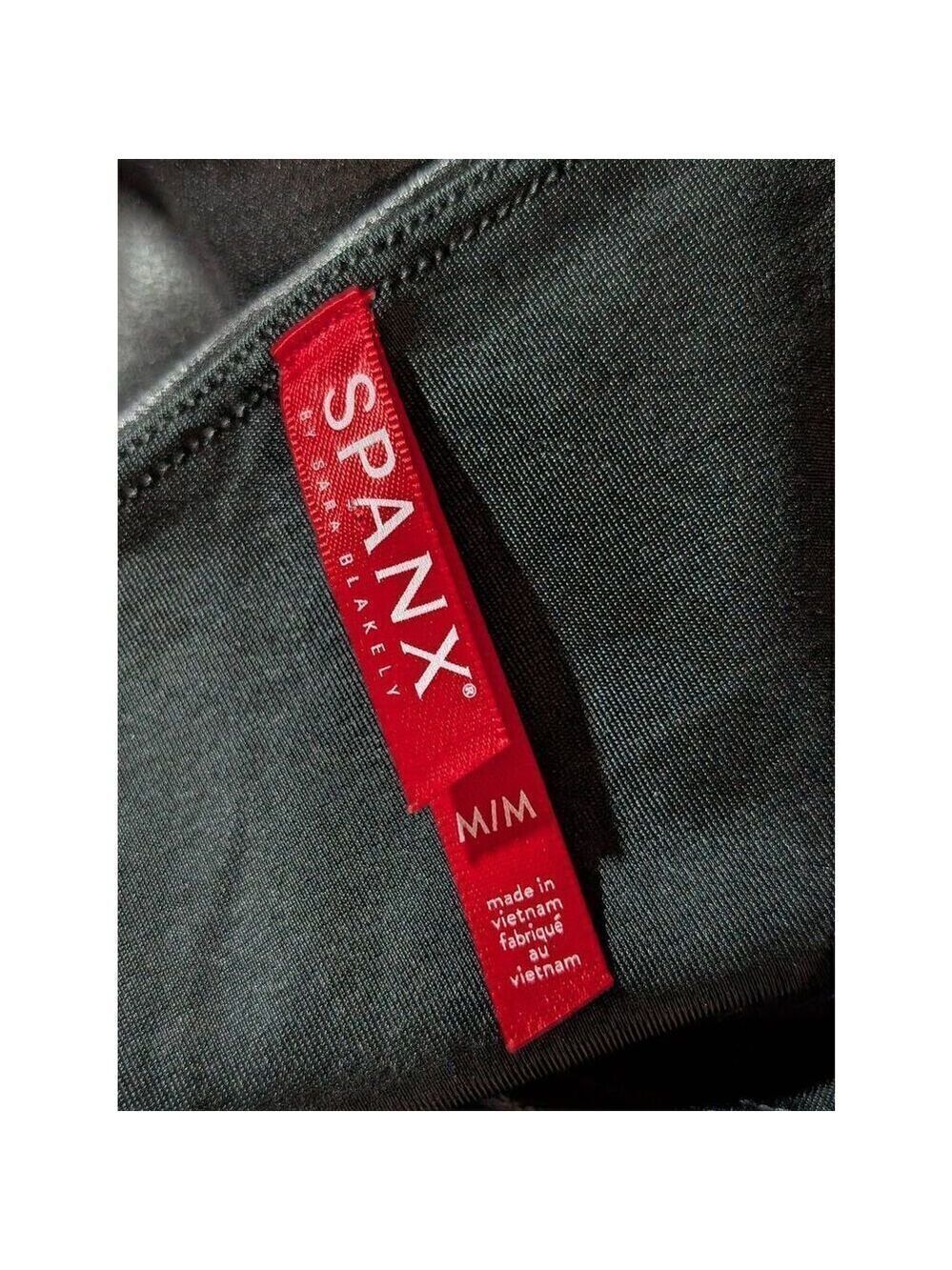 Spanx Women's Black Solid Mid-Rise Faux Leather Leggings Size L - Picture 2 of 9